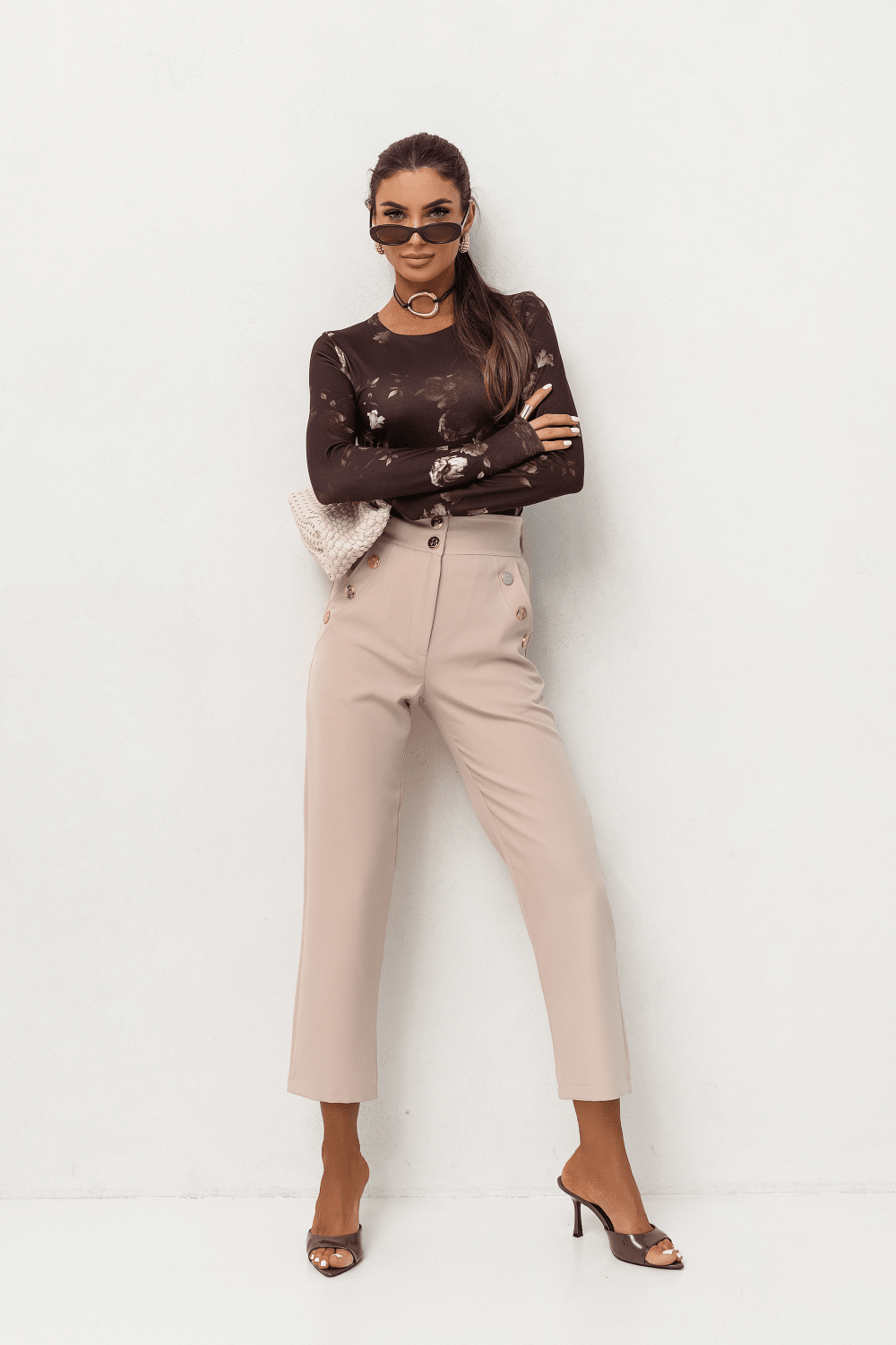 Дамска блуза SHIRA с дълъг ръкав и кафяв флорален десен LaBalancia Roberto Fashion Store Set 5907378518425 XS/S