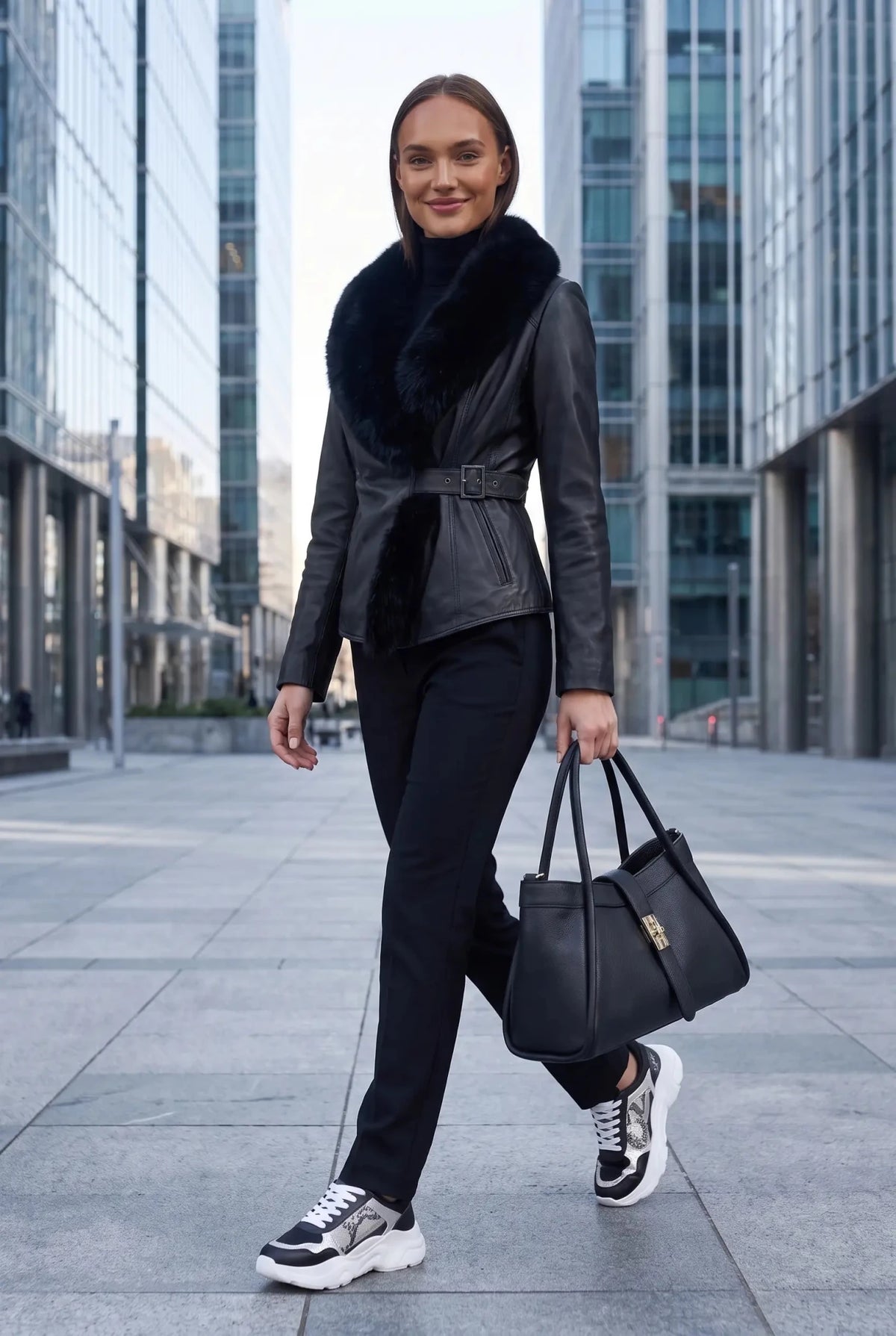 Дамска кожена чанта с дълги дръжки в черно - естествена кожа Dollaro Roberto&Co Roberto Fashion Store Bag AVI2009BAGBLKTOT One Size INTL