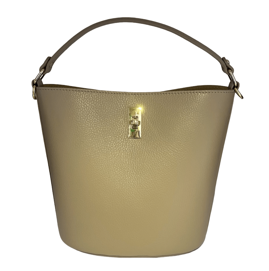 Damska skórzana torba typu worek w kolorze beżowym - skóra naturalna Dollaro Roberto&Co Roberto Fashion Store Bag AVI2109BAGBEIBCK One Size INTL