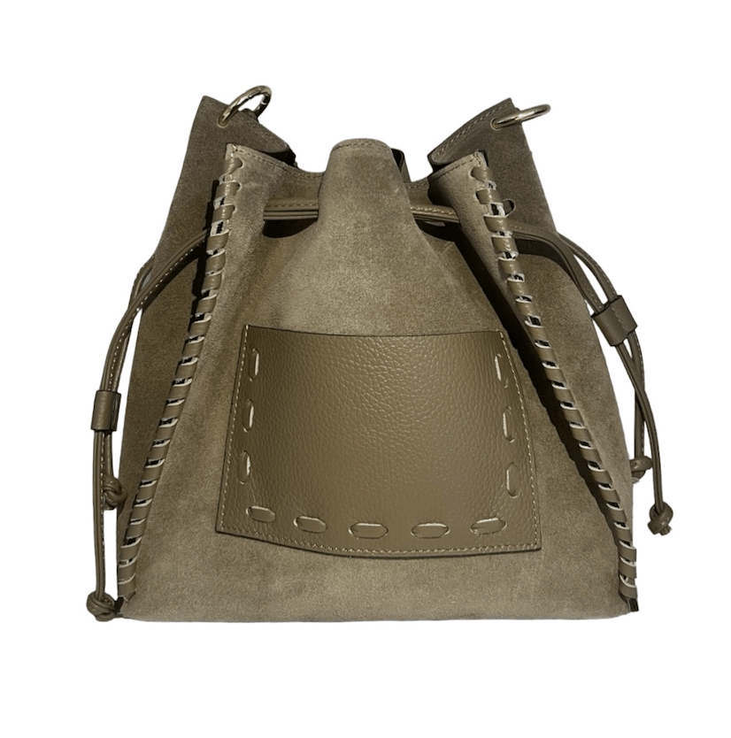 Дамска велурена чанта тип торба с връзки в бежово - естествена кожа Roberto&Co Roberto Fashion Store Bag AVI2509BAGBEICRS One Size INTL
