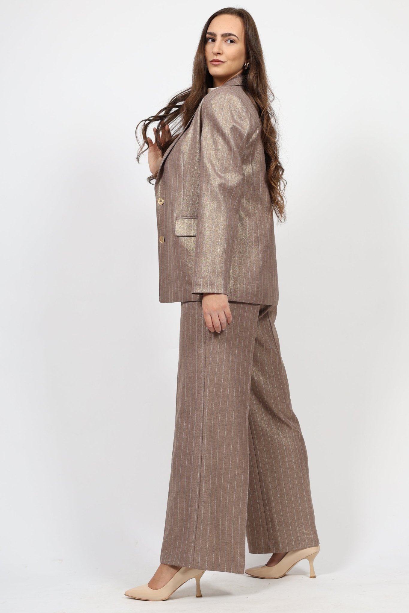 Дамски Костюм - Сако + Панталон с висока талия, Сив Roberto Fashion Roberto Fashion Store Set NLZ0311SUIGRYSRP36 36 Бежов