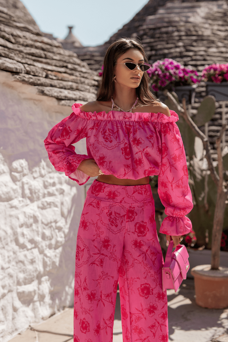 Damski lniany komplet - MIA, Różowy Floria LaBalancia Roberto Fashion Store Set 5907378522095 XS/S