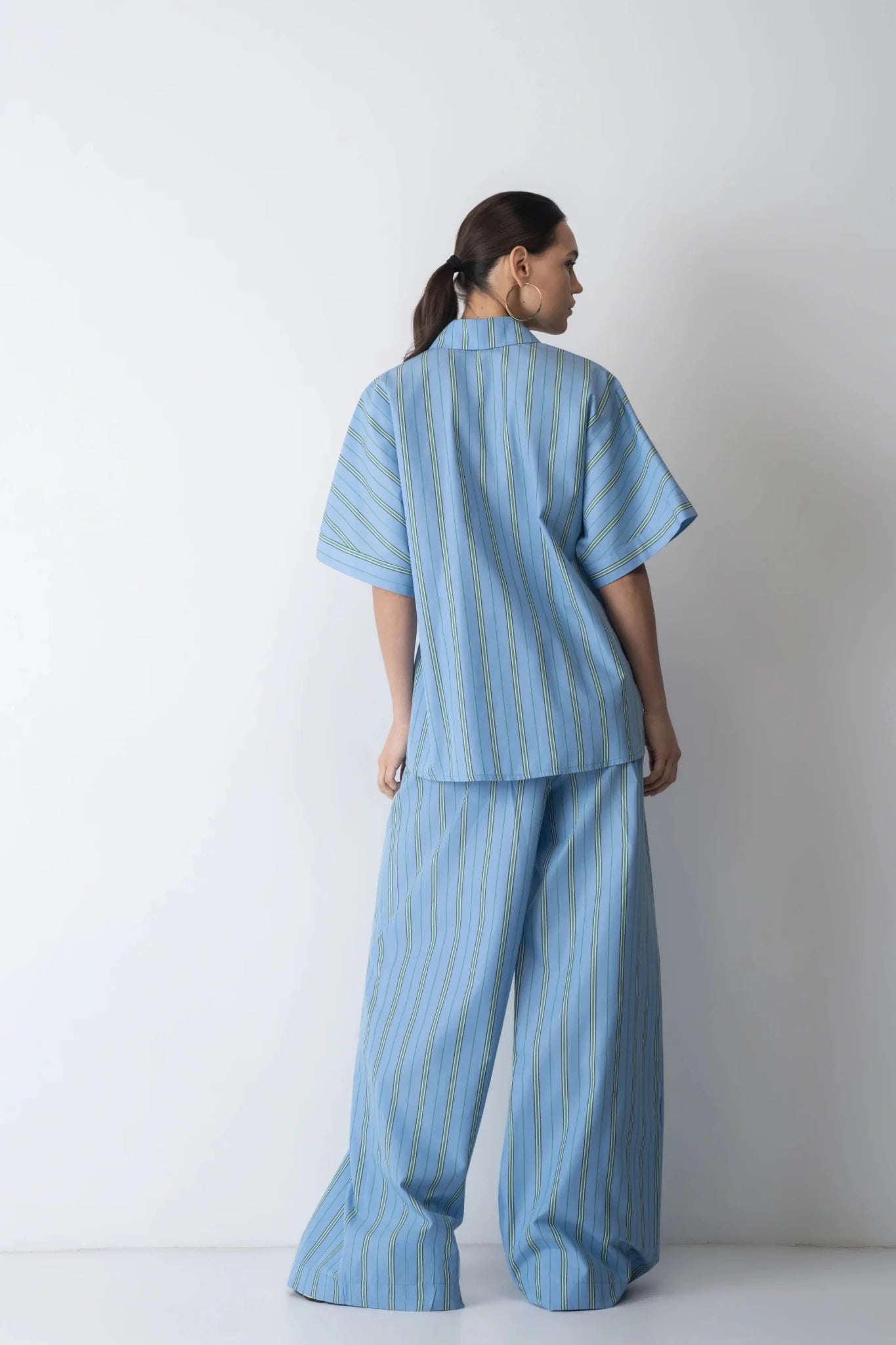Дамски сет "Artemis" – Светлосин памучен комплект от две части риза и широк панталон на райе Roberto&Co Roberto Fashion Store Set GR0304SETAA1014BLUSM S/M