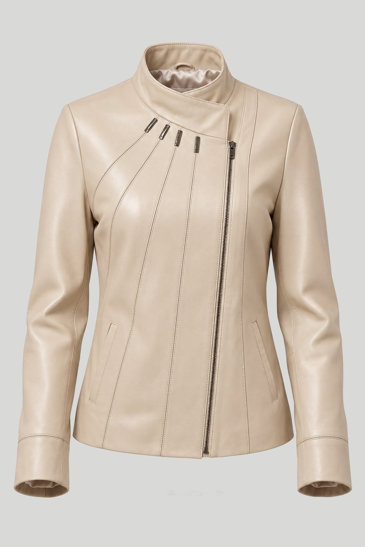 Дамско кожено яке Emerald, бежово, асиметрично закопчаване, плюс сайз Roberto&Co Roberto Fashion Store Jacket LEA0105JCKBEIAS+4XL 2XL