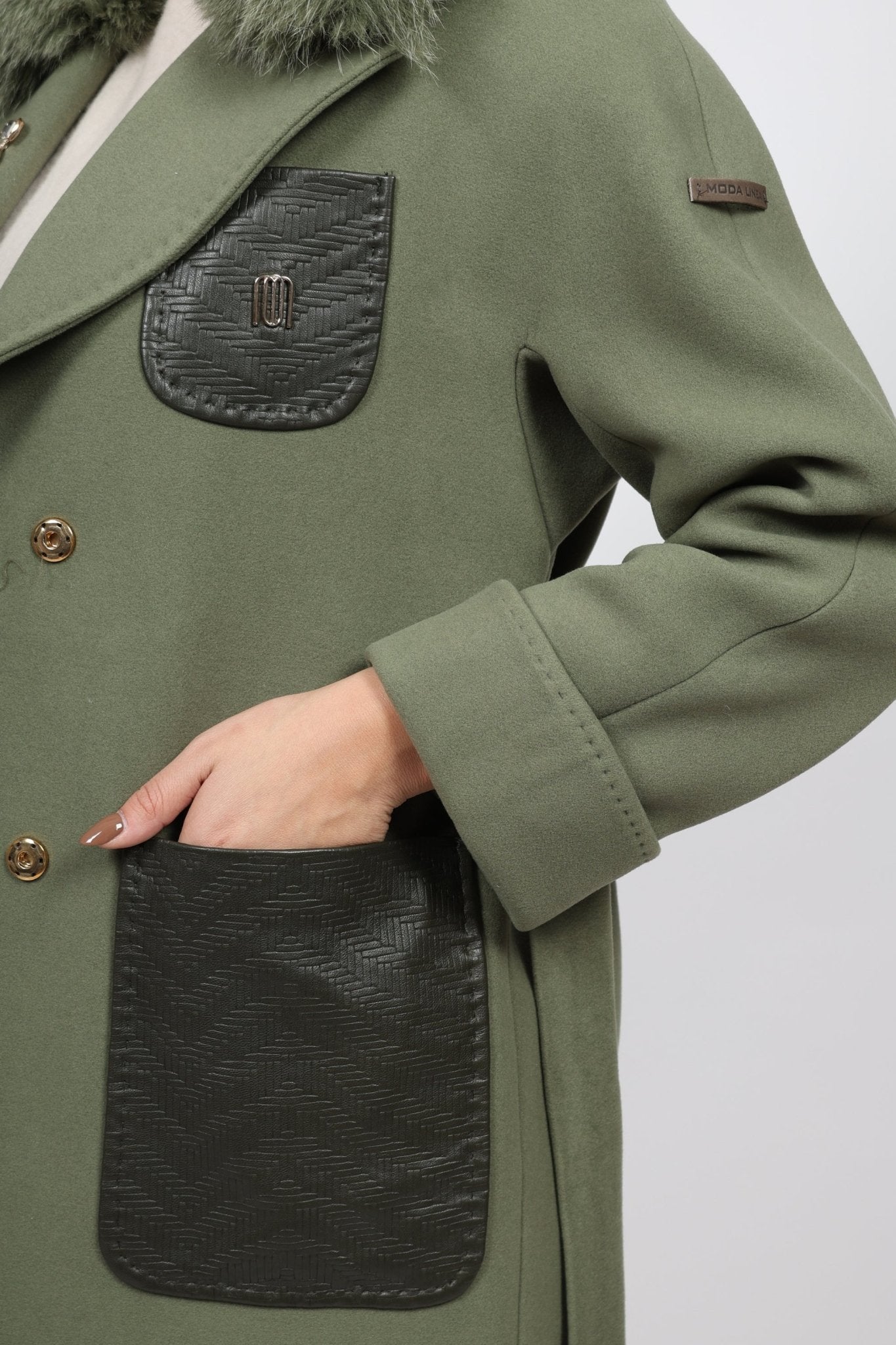 Дамско Палто, Зелен Modalinea Roberto Fashion Store Coat MDL1411COAGRNFUR38 38 Зелен