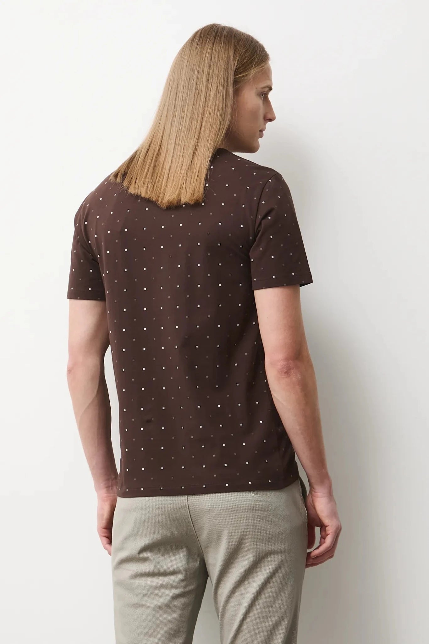 Мъжка памучна тениска с десен на точки в цвят Тъмен шоколад Medicine Roberto Fashion Store T-shirt RS26TSM020-89A-S S