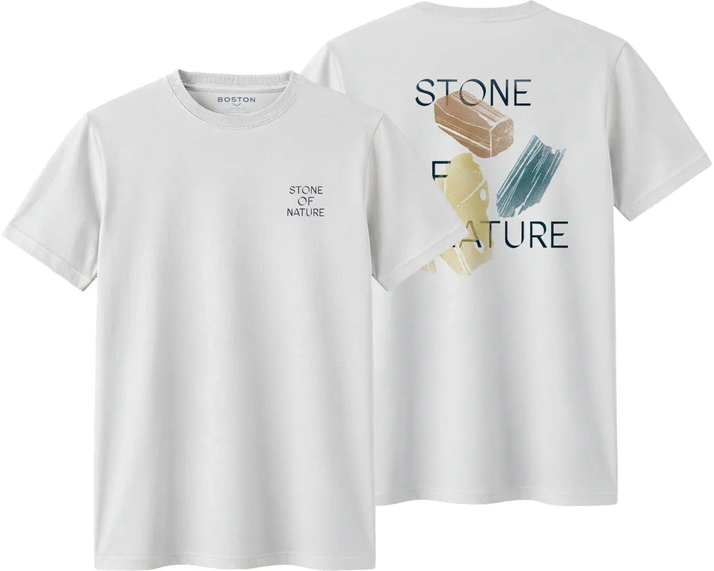 Мъжка тениска "Geology Stone" от 100% памук, бяла — принт „Stone of Nature" на гърба, колекция Boston, размери S-XL Boston Roberto Fashion Store T-shirt MAY83008304-S S