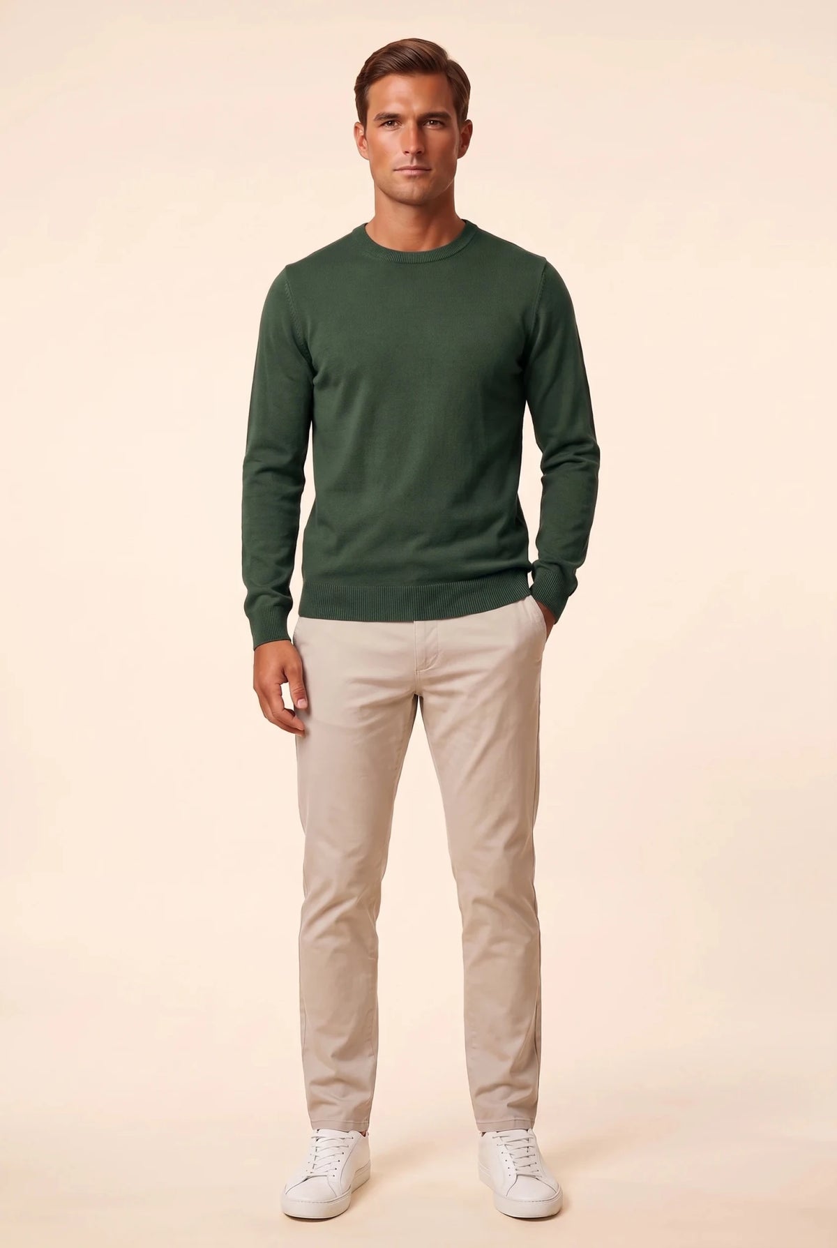 Мъжки памучен пуловер с обло деколте в тъмнозелено Roberto&Co Roberto Fashion Store Sweater CLM0808KNIDPPGRNS S