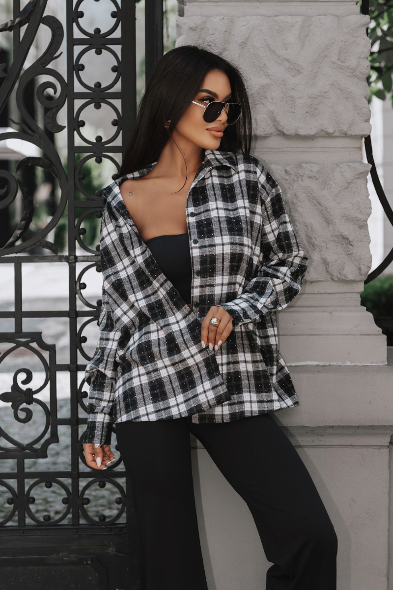 Unisex flannel plaid shirt BLINK – black and white