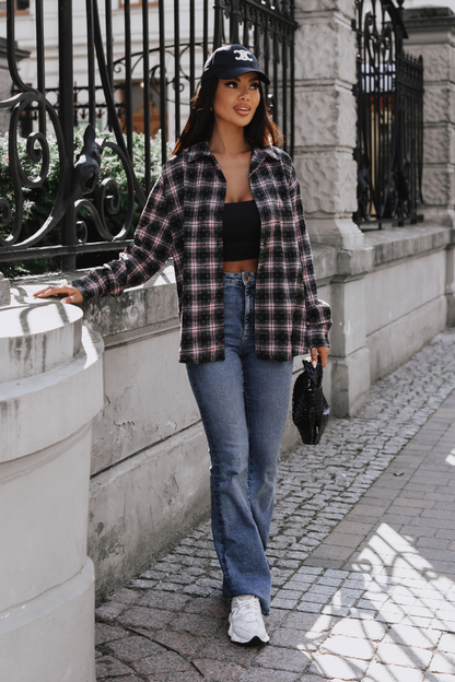 Women's flannel shirt BLINK in black and pink