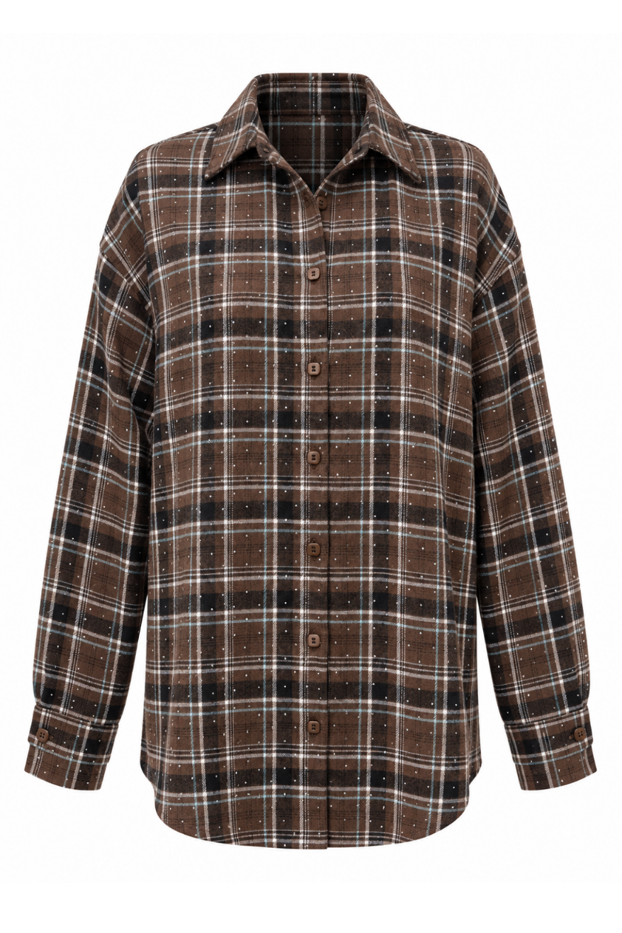 BLINK flannel shirt in brown and light blue, 95% cotton and 5% elastane, one size