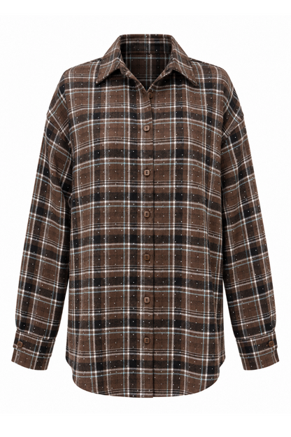 BLINK flannel shirt in brown and light blue, 95% cotton and 5% elastane, one size