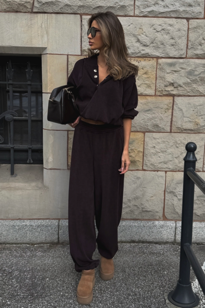 VENICE women's set – brown, blouse and trousers, one size, 95% cotton, 5% elastane, casual and comfortable model