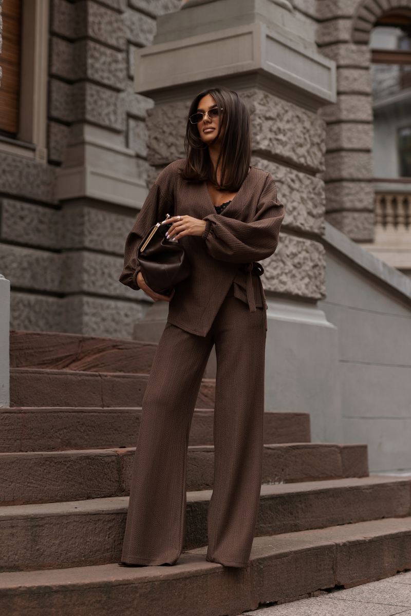 Дамски комплект SIENNA с пуловер, кафяв