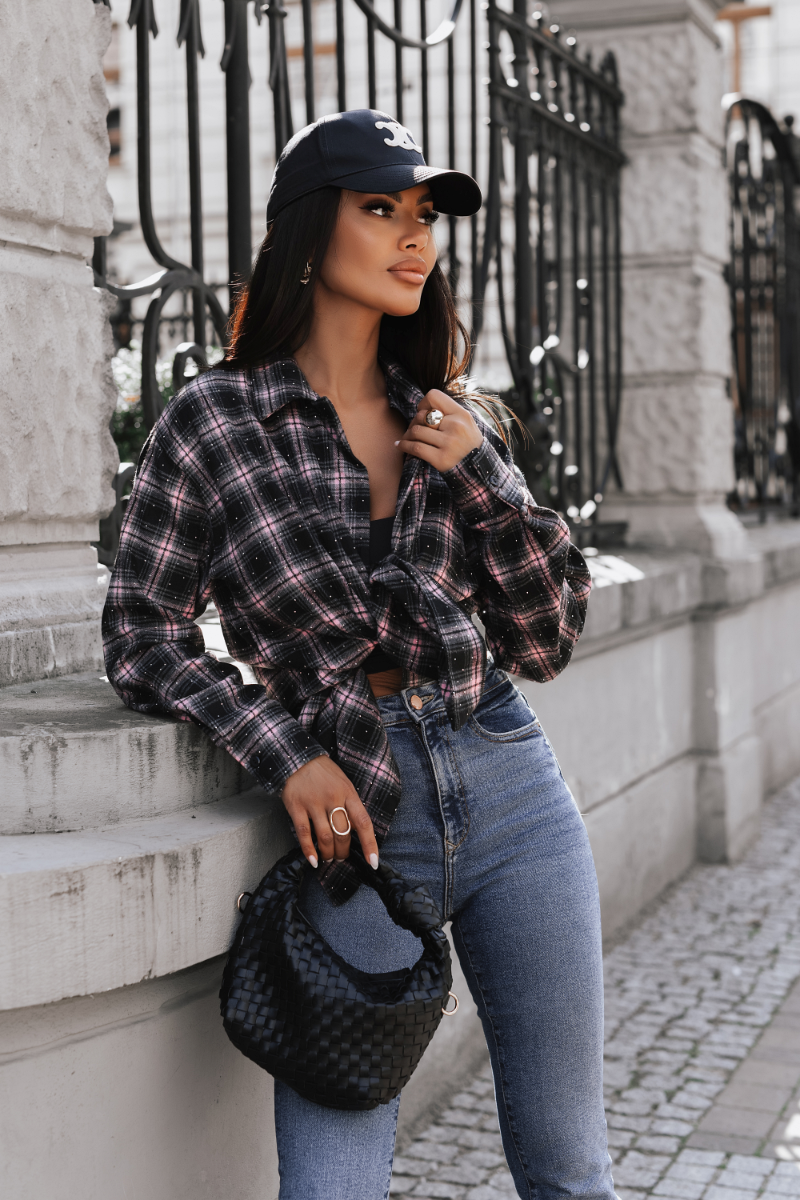 Women's flannel shirt BLINK in black and pink