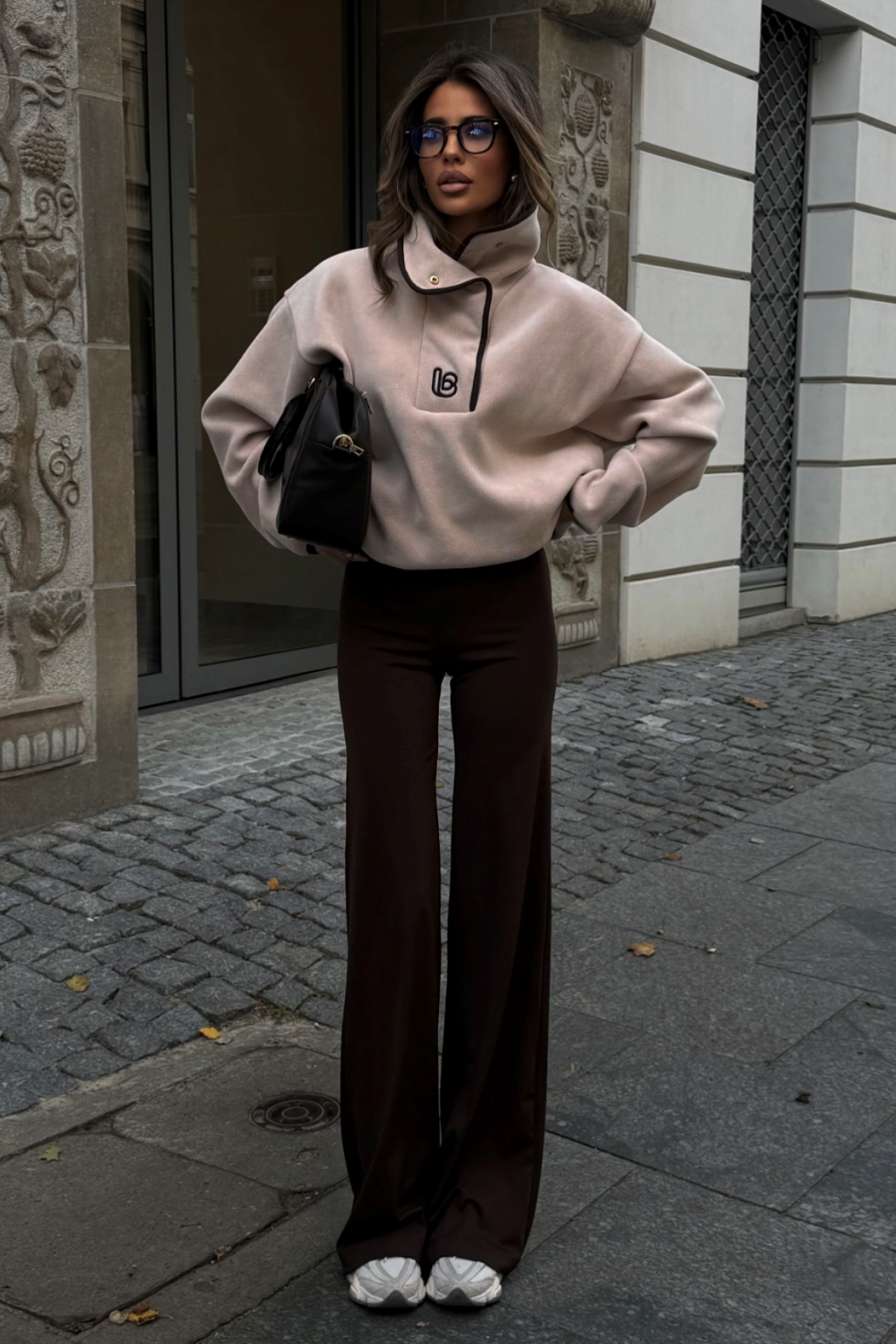 ASPEN fleece sweatshirt in beige, loose fit, one size, 95% cotton and 5% elastane