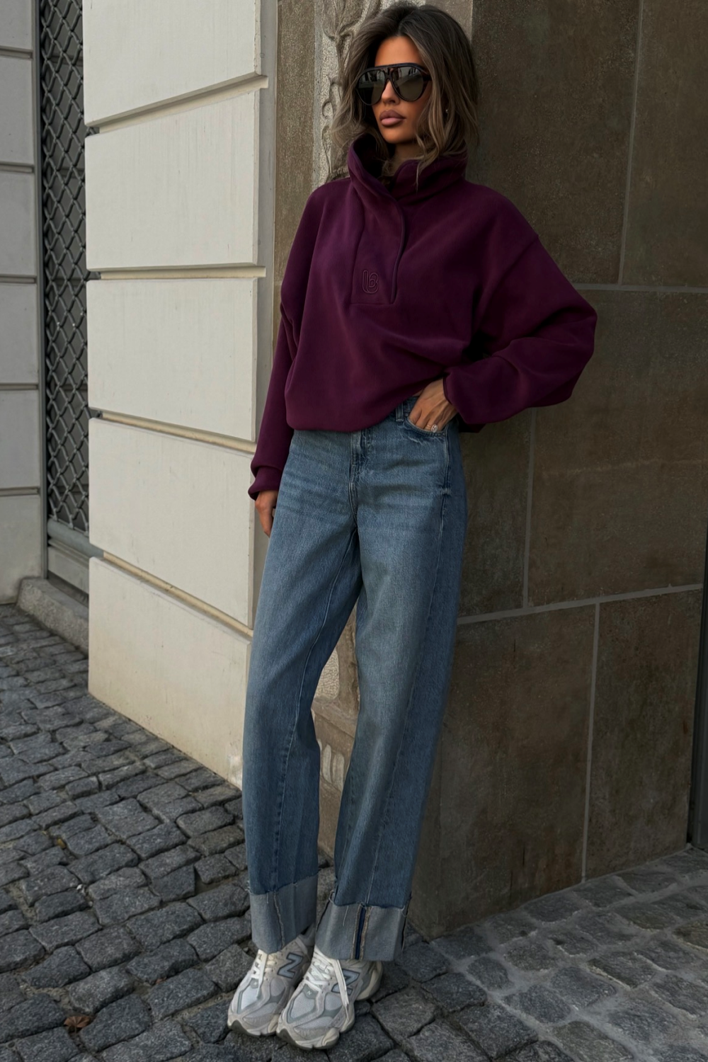ASPEN women's sweatshirt in cotton and elastane, plum color, one size (UNI)
