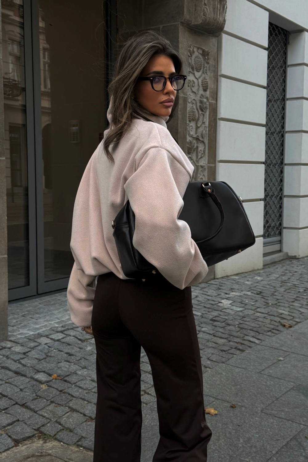 ASPEN fleece sweatshirt in beige, loose fit, one size, 95% cotton and 5% elastane