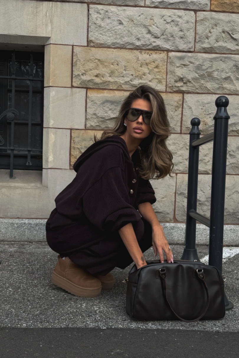 VENICE women's set – brown, blouse and trousers, one size, 95% cotton, 5% elastane, casual and comfortable model