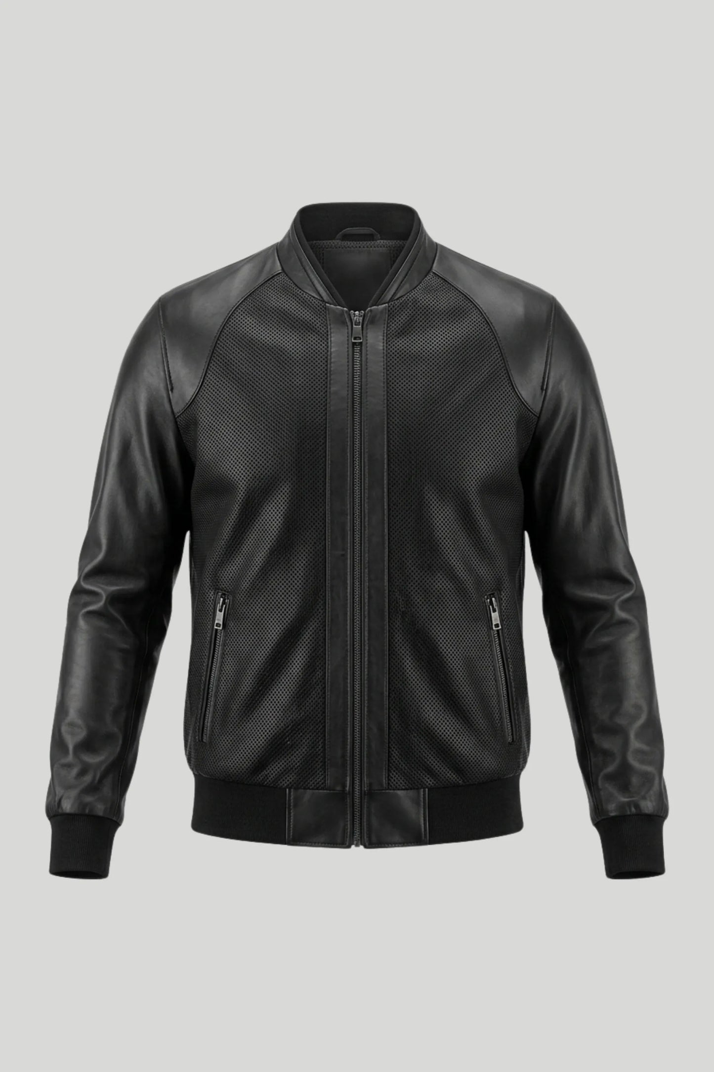 Men's Leather Jacket "Michael" made of genuine leather with laser print, black — sizes XS-2XL