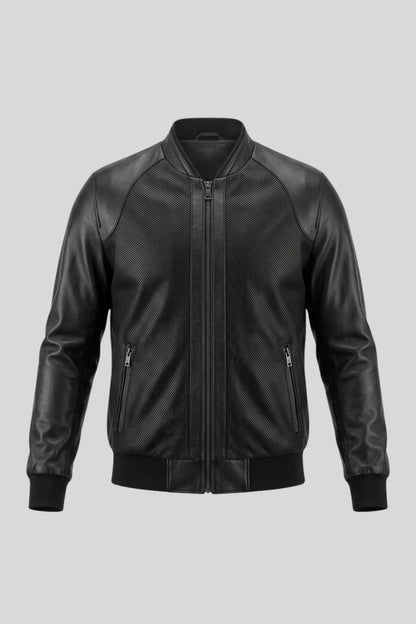 Men's Leather Jacket "Michael" made of genuine leather with laser print, black — sizes XS-2XL