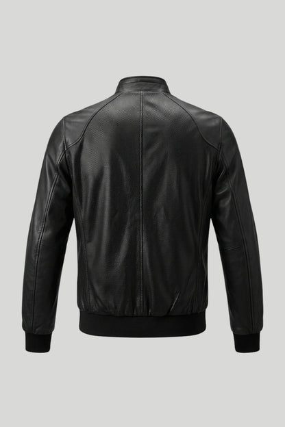 Men's Leather Jacket "Michael" made of genuine leather with laser print, black — plus size 3XL-8XL