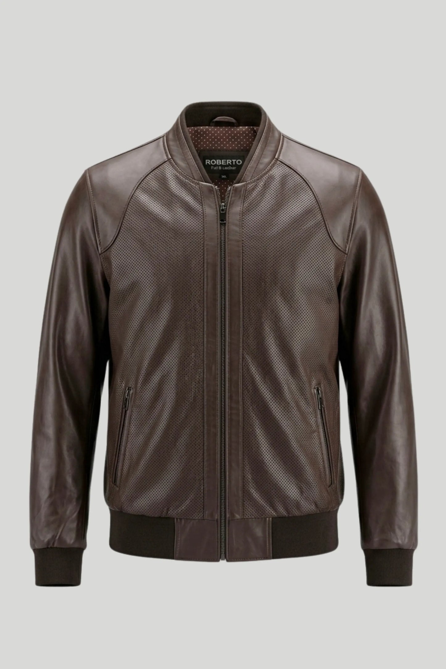 Men's Leather Jacket "Michael" made of genuine leather with laser print, brown — Plus Size 3XL-8XL