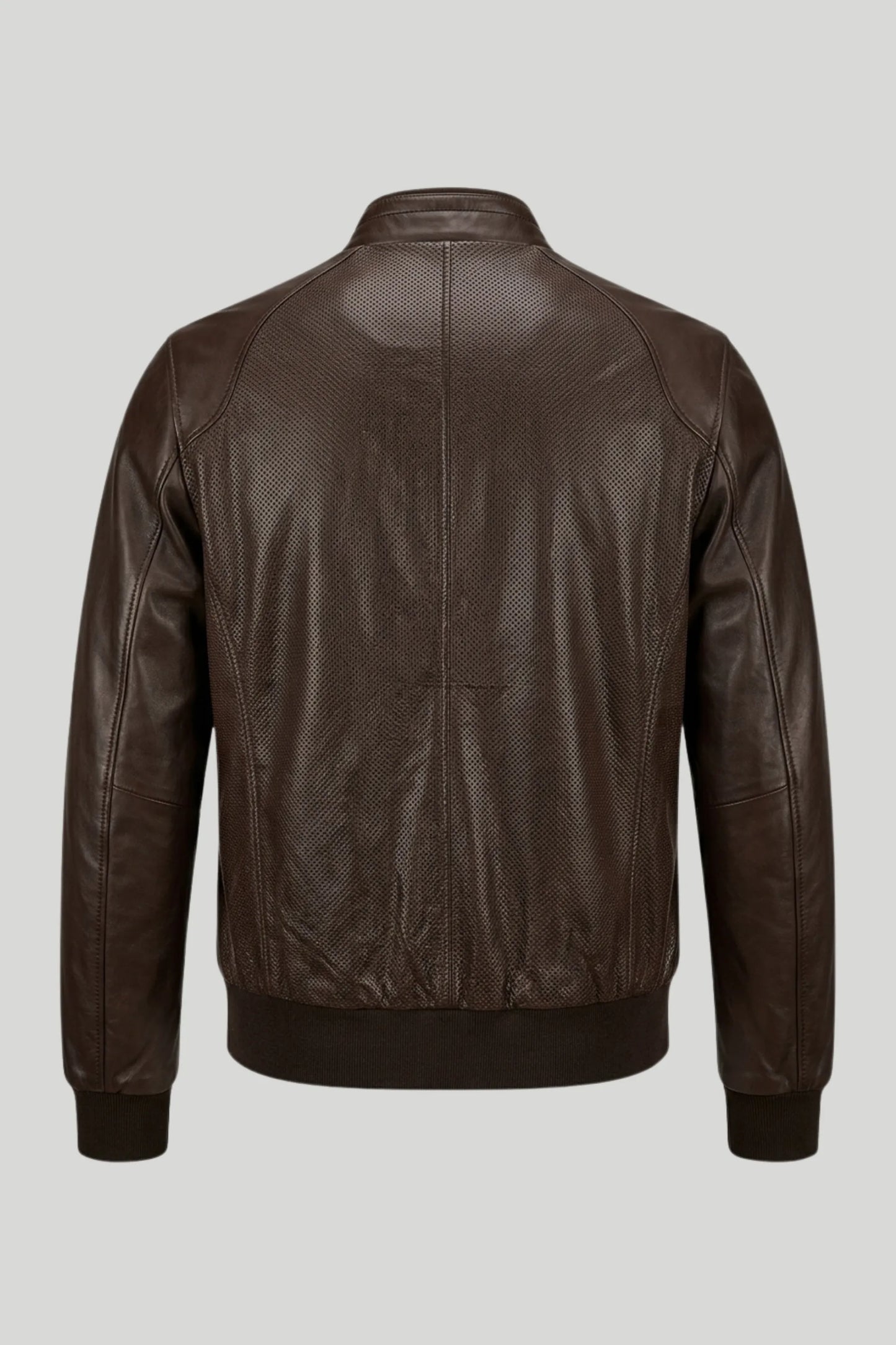 Men's Leather Jacket "Michael" made of genuine leather with laser print, brown — Plus Size 3XL-8XL