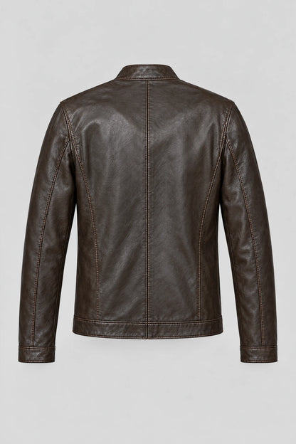 Мъжко кожено яке Manuel тъмнокафяво – отзад