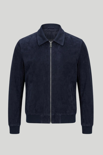 Men's Suede Jacket "Matteo", Navy Blue — Plus Size 3XL-8XL
