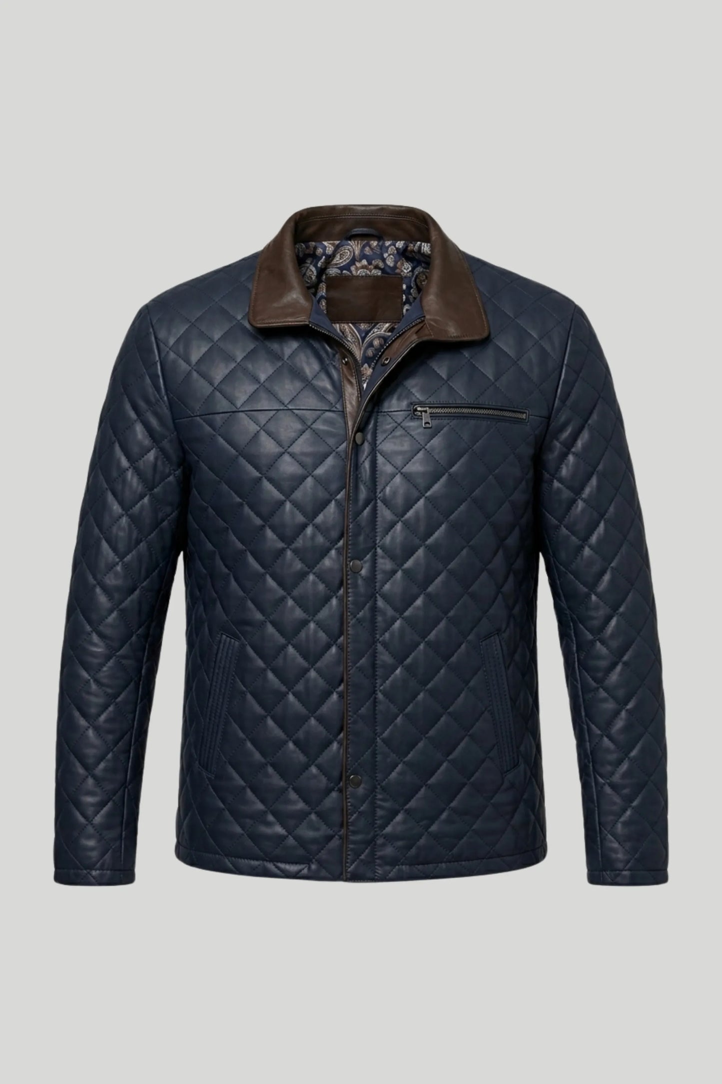 "Cavallero" Men's Genuine Leather Jacket, Blue — classic slim fit — sizes XS-2XL