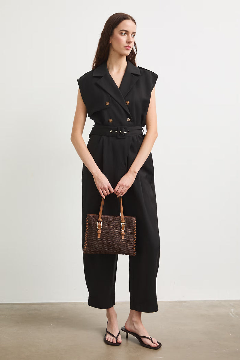 Women's black long jumpsuit with belt "Miyu"