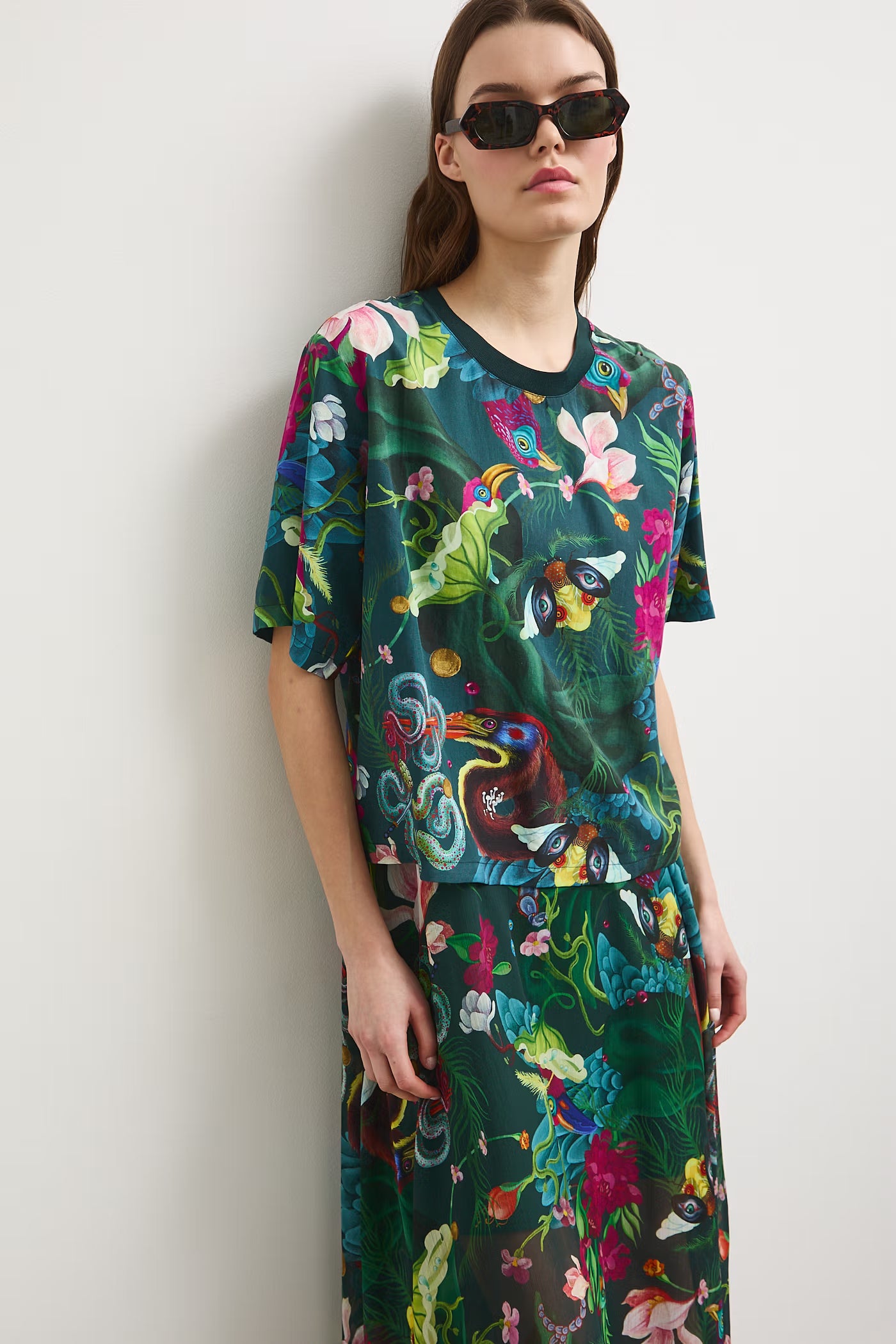 Women's dark green dress with "Mizuki" blouse set