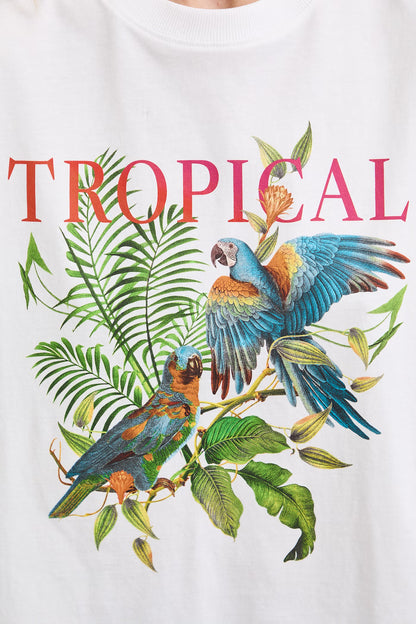 Женская футболка белого цвета с принтом "Tropical"
