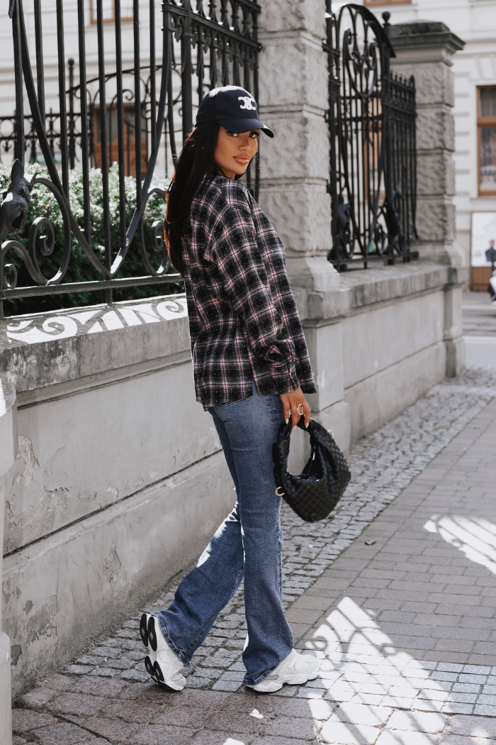 Women's flannel shirt BLINK in black and pink