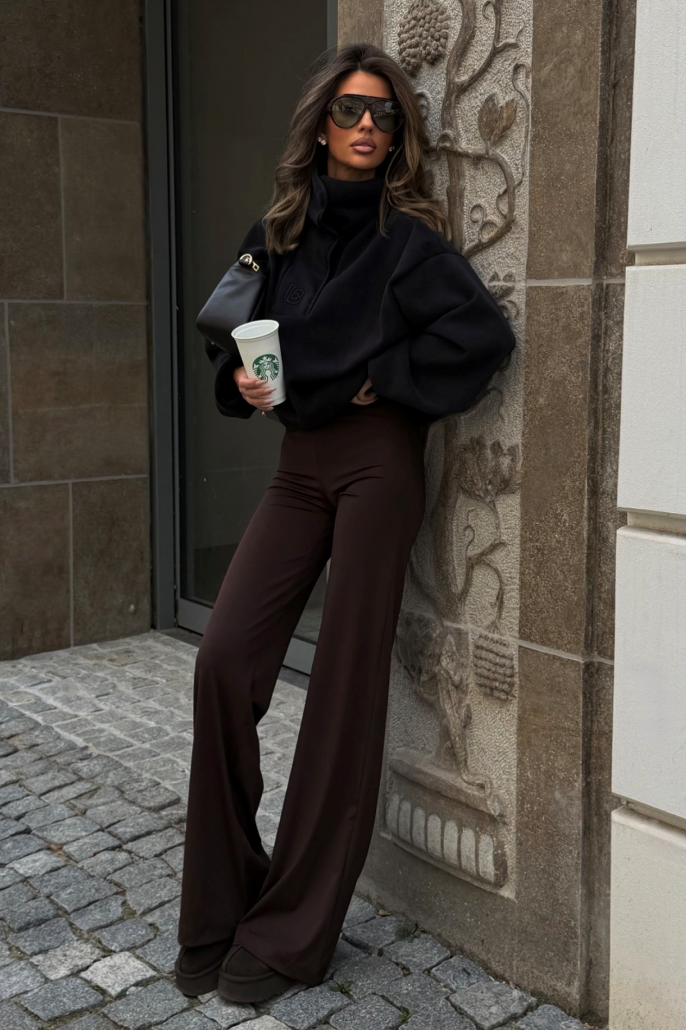 ASPEN fleece sweatshirt in black, 95% cotton and 5% elastane, one size