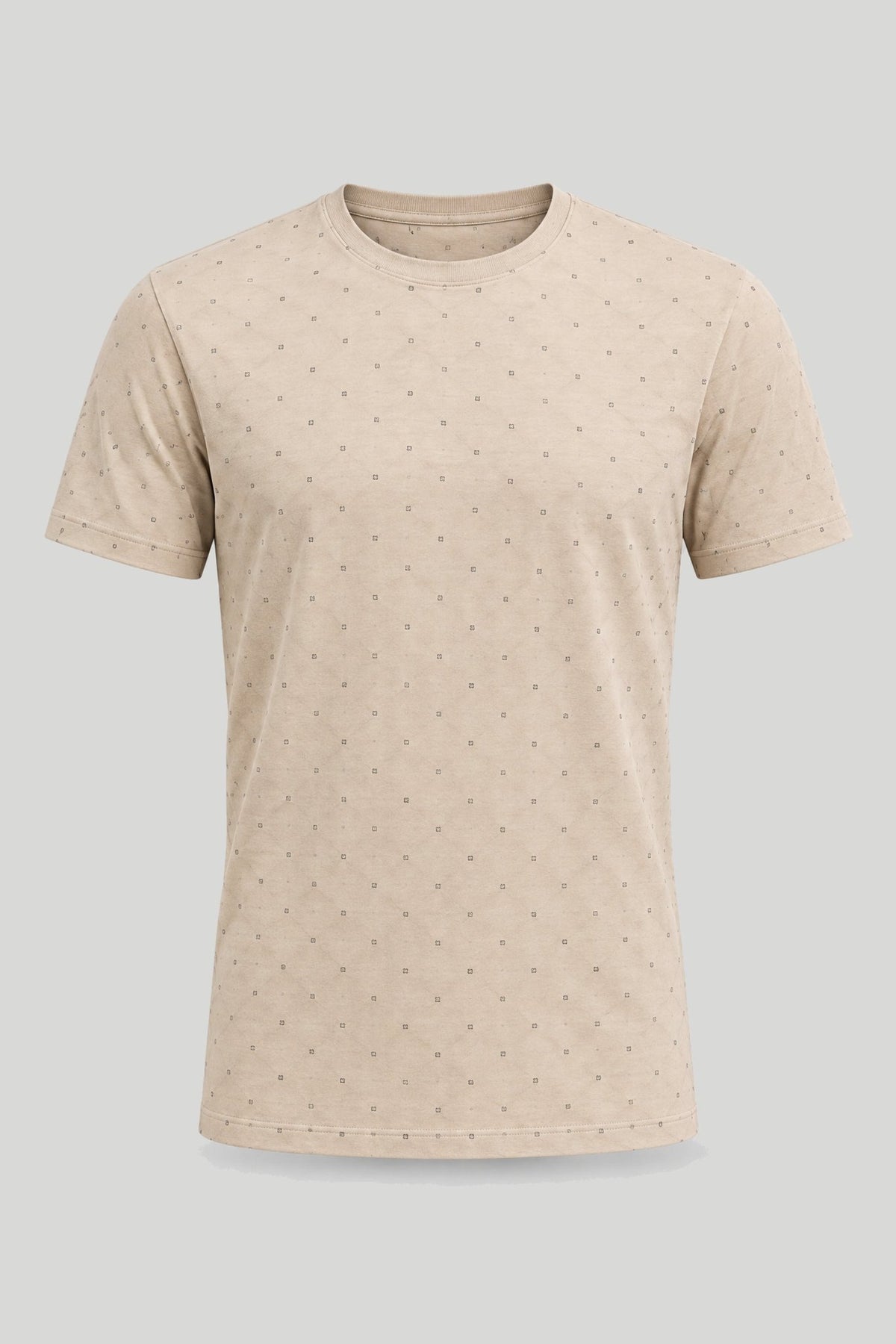 Бежова мъжка тениска слим кройка с дребен принт Medicine Roberto Fashion Store T-shirt RW26-TSM011-12A-S S