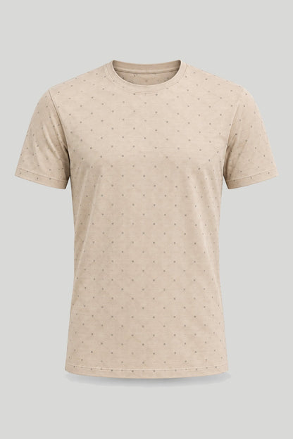 Бежова мъжка тениска слим кройка с дребен принт Medicine Roberto Fashion Store T-shirt RW26-TSM011-12A-S S