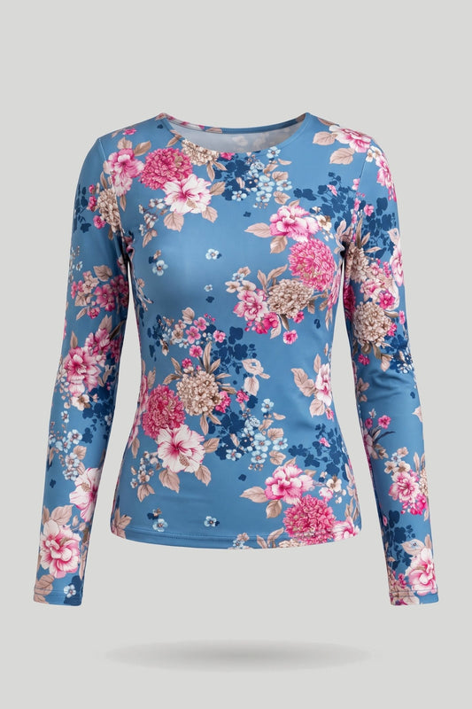 Bluse SHIRA mit langen Ärmeln – blaue Blumen – снимка на продукта