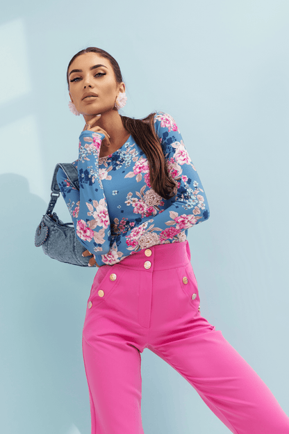 Bluzka SHIRA długi rękaw - blue flowers Roberto Fashion Store Roberto Fashion Store Set 5907378518357 XS/S