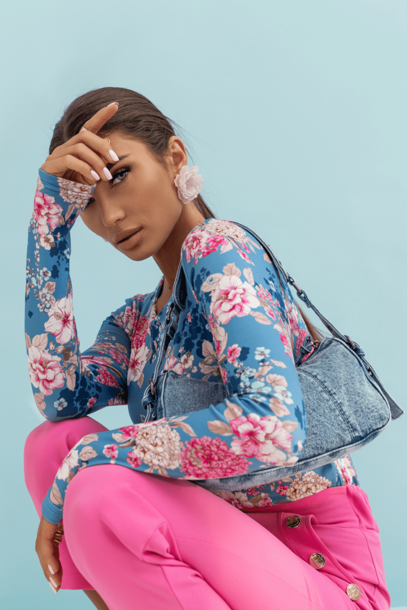 Bluzka SHIRA długi rękaw - blue flowers Roberto Fashion Store Roberto Fashion Store Set 5907378518357 XS/S
