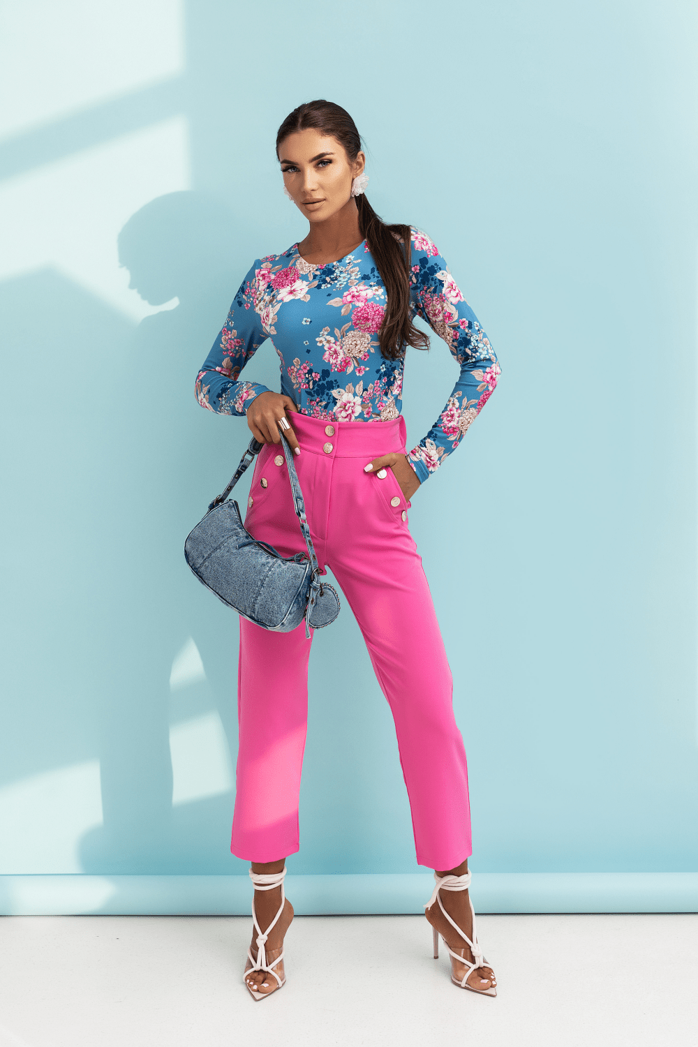 Bluzka SHIRA długi rękaw - blue flowers Roberto Fashion Store Roberto Fashion Store Set 5907378518357 XS/S