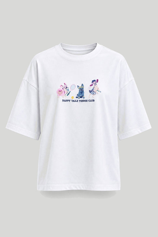 Biały damski oversize’owy T-shirt ze 100% bawełny z małym nadrukiem – снимка на продукта