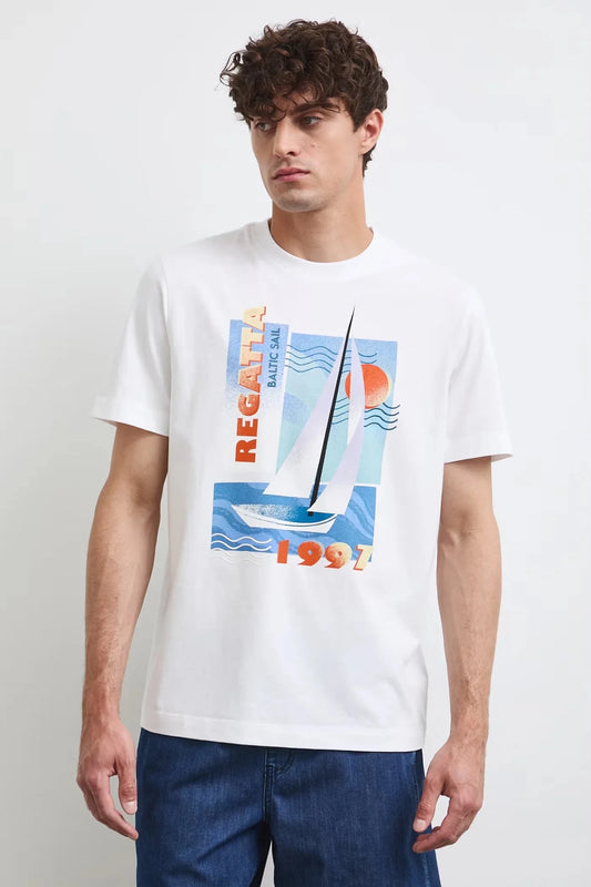 Бяла мъжка тениска от 100% памук с голям преден принт Medicine Roberto Fashion Store T-shirt RW26-TSM114-00X-S S
