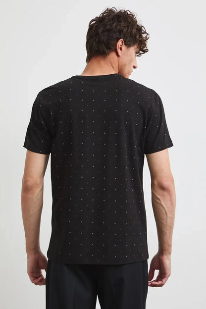 Черна мъжка тениска слим кройка с дребен принт Medicine Roberto Fashion Store T-shirt RW26-TSM011-99A-S S