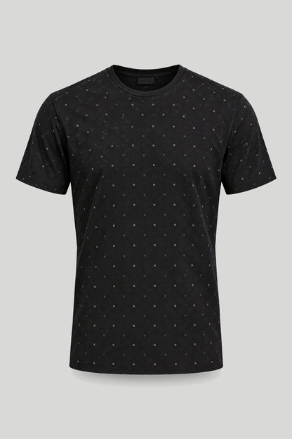 Черна мъжка тениска слим кройка с дребен принт Medicine Roberto Fashion Store T-shirt RW26-TSM011-99A-S S