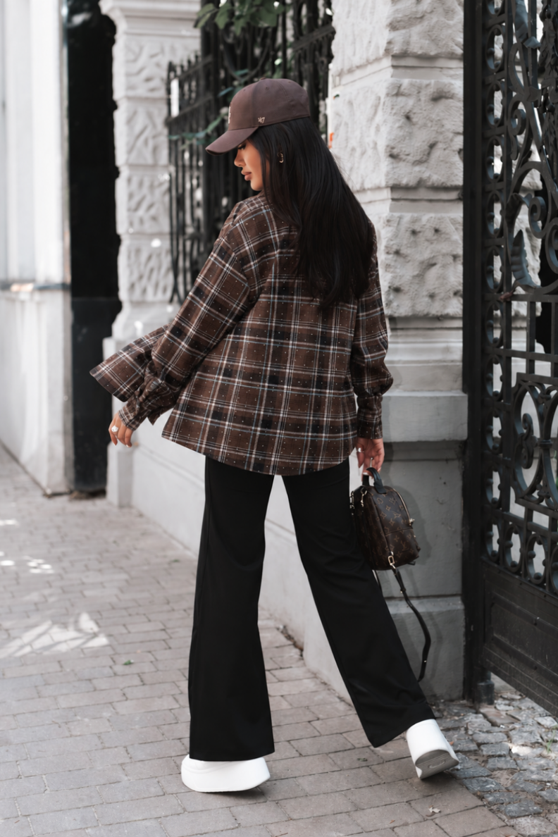 BLINK flannel shirt in brown and light blue, 95% cotton and 5% elastane, one size