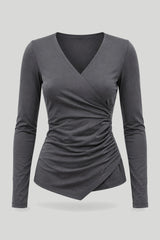 Blouse femme CLAIRE, gris anthracite, manches longues, matière élastique, 70% viscose et 30% élasthanne