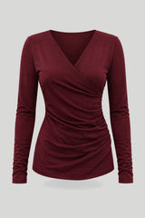 Chemise pour femme CLAIRE en bordeaux, tissu élastique avec 70% viscose et 30% élasthanne, coupe confortable, tailles XS/S–M/L