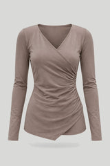 Blouse femme Claire couleur fango, matière élastique avec viscose et élasthanne, manches longues, tailles XS/S–M/L